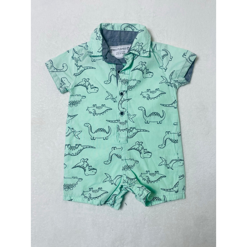 Baby Free Planet Romper 3-6 Months Mint Green Dinosaur Print